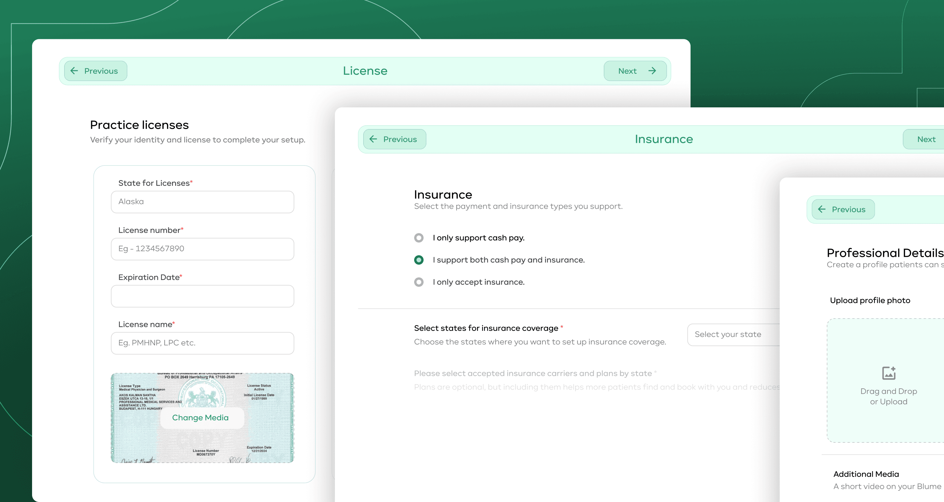 Blume Health onboarding profile creation