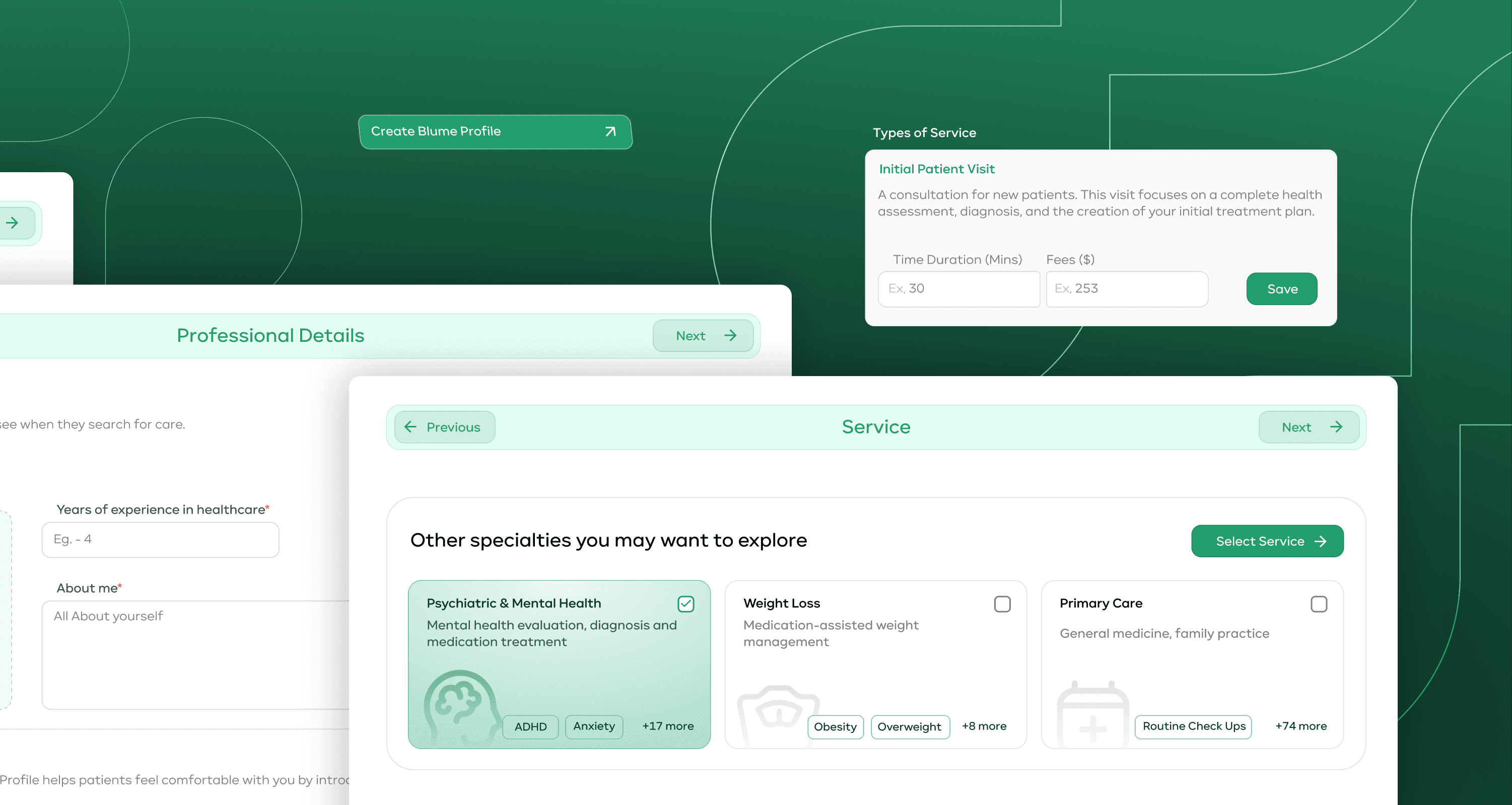 Blume Health service selection