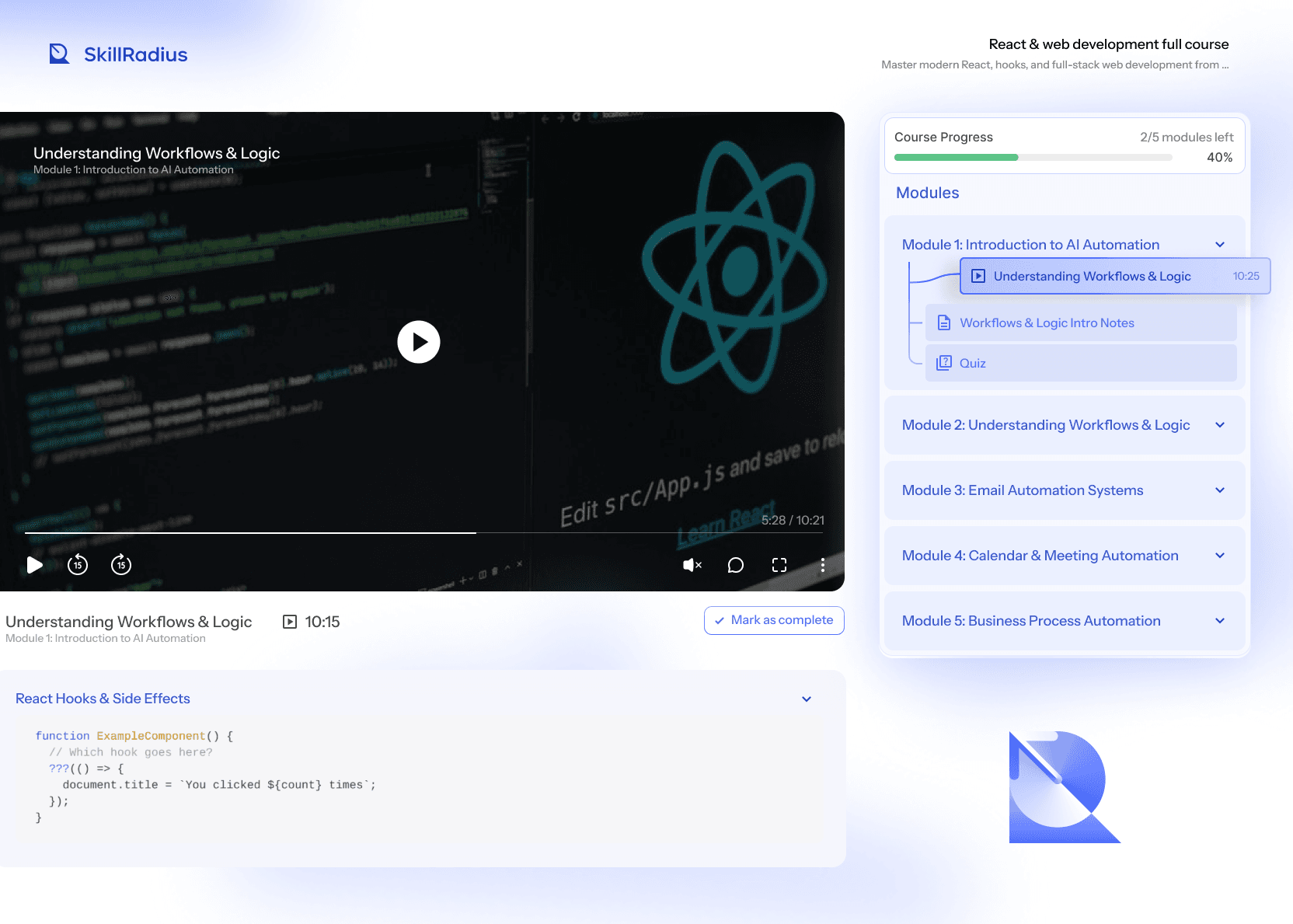 SkillRadius video lessons structure