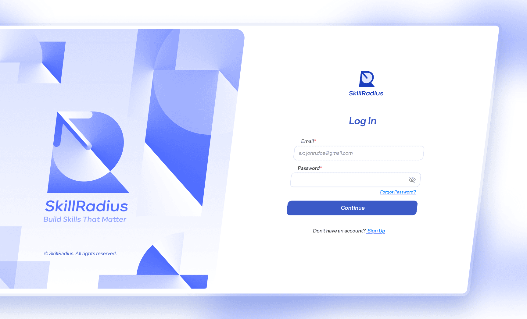 SkillRadius auth screens